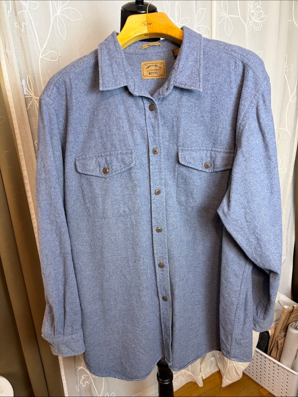 St. John's Bay Heathered Light Blue Button-Down Shirt 100% Cotton Chamois